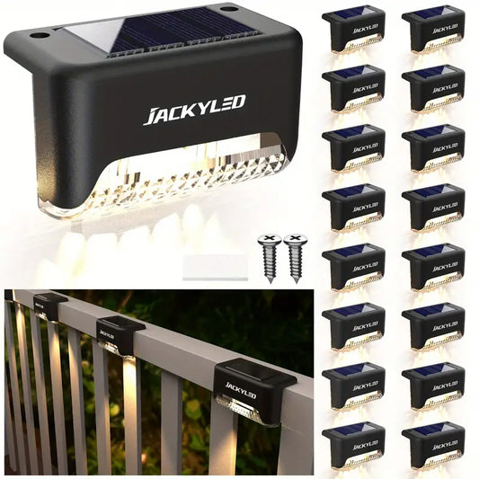 16 Pack Solar Powered Crystal Embellished LED Pathway Lights - Energy Efficient, Waterproof, Auto-On/Off, Lithium Battery, Semi-Flush Mount, Polished Metal Finish, Perfect for Deck, Fence, Railing, Garden, Patio, Stair, Yard - Black