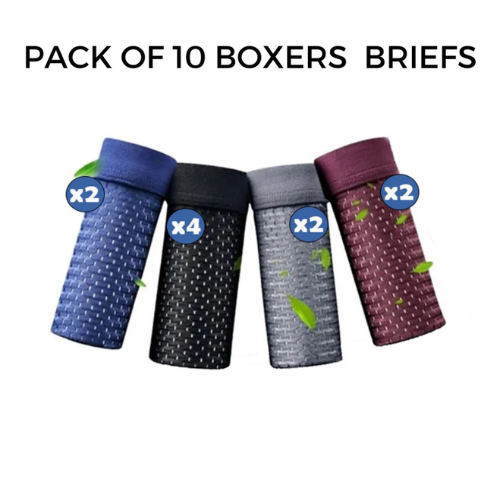 BOXHERO BAMBOO FIBRE BOXER BRIEFS - FOR ALL-DAY COMFORT [ 5 + 5 ] PACK OF 10