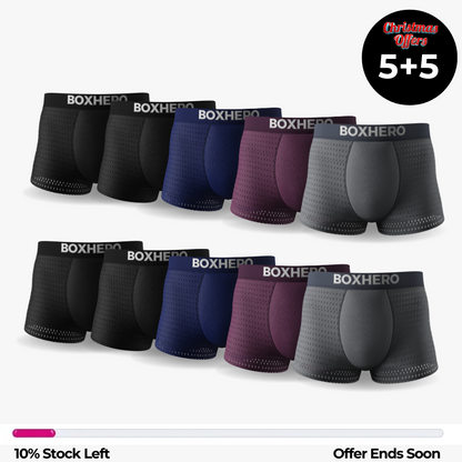 BOXHERO BAMBOO FIBRE BOXER BRIEFS - FOR ALL-DAY COMFORT [ 5 + 5 ] PACK OF 10